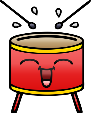 Bir insan tarafından çizilmiş mutlu bir davulun gölgeli karikatürü