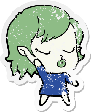 Bir insan tarafından çizilmiş şirin bir vampir kızın sıkıntılı çıkartması.