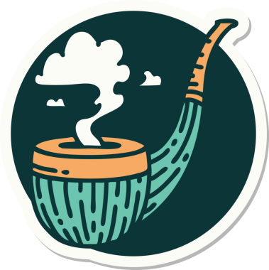 Bir insan tarafından çizilmiş sigara piposunun geleneksel stiliyle dövme çıkartması.