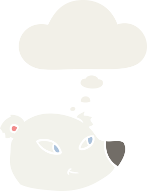 Karikatür kutup ayısı suratı. Düşünce baloncuğu insan tarafından çizilmiş.