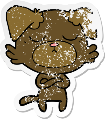 Bir insan tarafından çizilmiş şirin bir köpeğin sıkıntılı çıkartması.