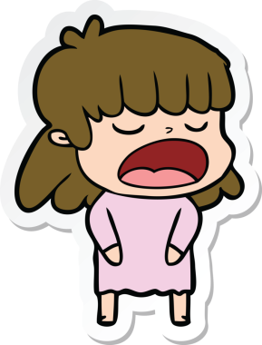 Bir insan tarafından çizilmiş yüksek sesle konuşan bir karikatür kadının çıkartması.