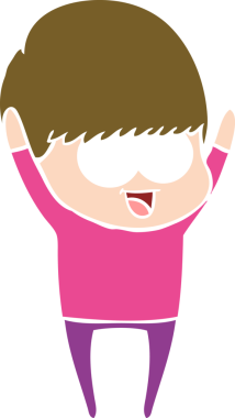 Bir insan tarafından çizilmiş mutlu düz renkli çizgi film çocuğu.