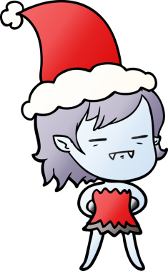 Bir insan tarafından çizilmiş Noel Baba şapkası giyen ölümsüz bir vampirin el çizimi karikatürü.