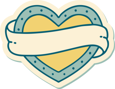 Bir insan tarafından çizilmiş geleneksel bir kalp ve bayrak stili dövme çıkartması.