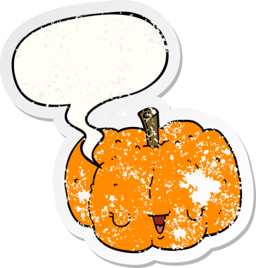 Konuşan balkabağı bir insan tarafından çizilmiş sıkıntılı eski bir çıkartma