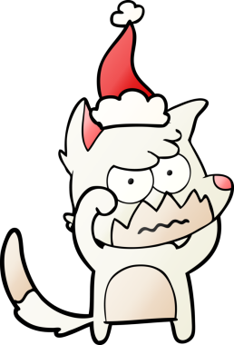 Bir insan tarafından çizilmiş Noel Baba şapkası giymiş kızgın bir tilkinin el çizimi karikatürü.
