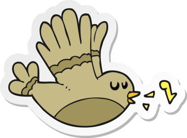 Bir insan tarafından çizilmiş şarkı söyleyen bir kuşun çıkartması.