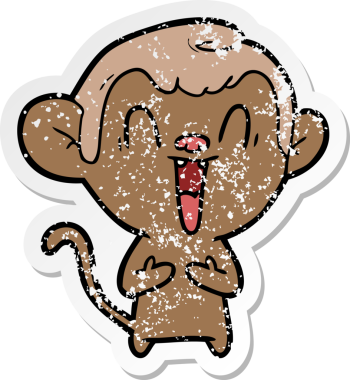 Bir insan tarafından çizilmiş gülen maymunun sıkıntılı çıkartması.