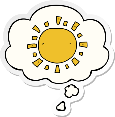 Düşünce baloncuklu karikatür güneşi insan tarafından çizilmiş bir çıkartma.