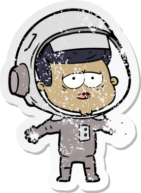 Bir insan tarafından çizilmiş yorgun bir astronotun sıkıntılı çıkartması.