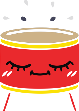 Bir insan tarafından çizilen davulun düz renk retro karikatürü