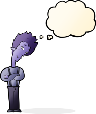 Bir insan tarafından çizilmiş düşünce baloncuğu olan bir vampir.