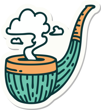 Bir insan tarafından çizilmiş sigara piposunun geleneksel stiliyle dövme çıkartması.