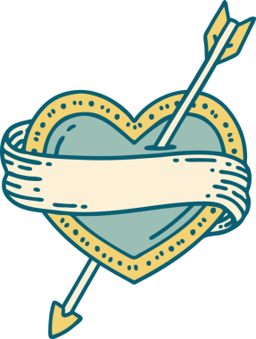 Bir insan tarafından çizilmiş ok kalp ve pankartın ikonik dövme şekli