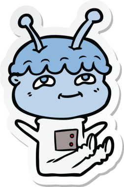 Bir insan tarafından çizilmiş dost canlısı bir uzay adamının çıkartması.