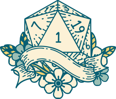 Retro Dövme Biçimi Doğal Bir d20 zar bir insan tarafından çizildi