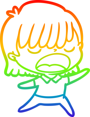 Gökkuşağı gradyan çizgi çizimi Bir insan tarafından yüksek sesle çizilen bir kadın karikatürü