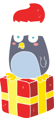 Bir insan tarafından çizilen noel pengueninin düz renk çizimi