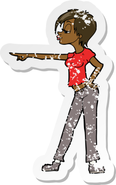 Bir insan tarafından çizilmiş karikatür kalçalı bir kadının gerilimli çıkartması.