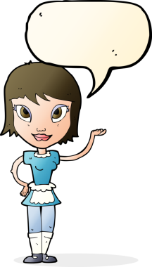 Bir insan tarafından çizilmiş konuşma balonu olan çizgi film hizmetçisi.