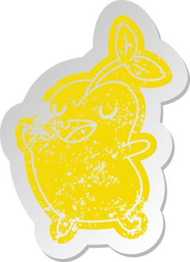 Sıkıntılı eski çizgi film etiketi kawaii bir insan tarafından çizilmiş tatlı filizlenen fasulye.