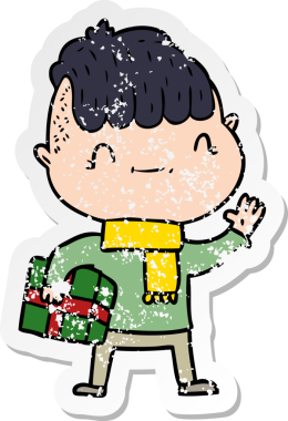 Bir insan tarafından çizilmiş Noel hediyesi olan karikatür dostu bir çocuğun sıkıntılı çıkartması.