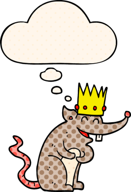 Bir insan tarafından çizilmiş çizgi roman tarzıyla gülen bir fare kralı.