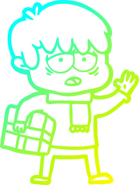 Bir insan tarafından çizilmiş, bitkin bir çocuğun soğuk çizgi çizimi.