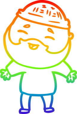 Bir insan tarafından çizilmiş mutlu sakallı bir adamın çizgi çizimi.