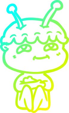 Bir insan tarafından çizilmiş dost canlısı bir uzay adamının soğuk çizgi çizimi.