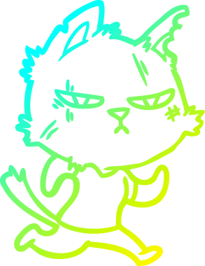 Bir insan tarafından çizilen sert çizgi film kedisinin soğuk gradyan çizimi