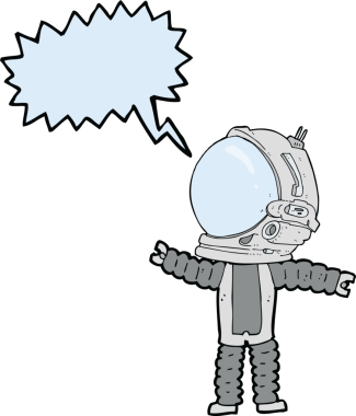 Bir insan tarafından çizilmiş konuşma balonu olan bir astronot.