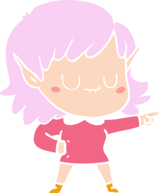 Bir insan tarafından çizilmiş mutlu düz renkli çizgi film elf kızı