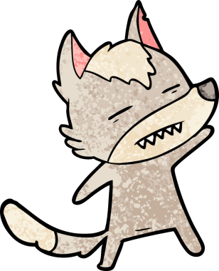 Bir insan tarafından çizilen dişleri gösteren bir kurt çizgi filmi.