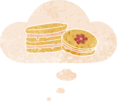 Düşünce baloncuklu çizgi film bisküvisi grunge sıkıntılı retro dokuma tarzı bir insan tarafından çizilmiş