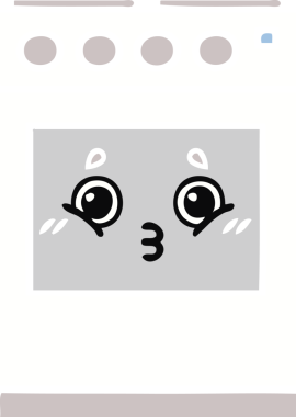 Bir insan tarafından çizilmiş mutfak fırınının düz renkli retro karikatürü