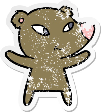 Bir insan tarafından çizilmiş şirin bir ayının sıkıntılı çıkartması.