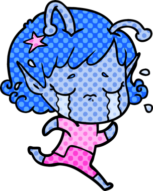 Bir insan tarafından çizilmiş ağlayan uzaylı kız çizgi filmi.