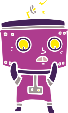 Bir insan tarafından çizilmiş düz renkli çizgi film robotu