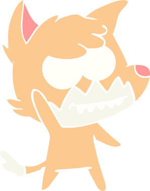 Bir insan tarafından çizilmiş düz renk çizgi film çizimi sırıtan tilki