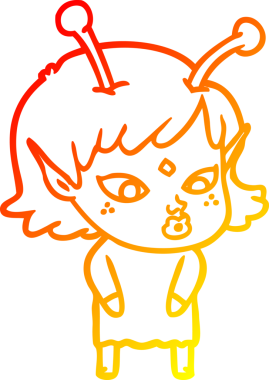 Bir insan tarafından çizilmiş güzel bir uzaylı kız çizgi çizimi.