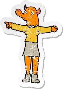 Bir insan tarafından çizilmiş tilki kadın çizgi filminin gerilimli yapıştırması.