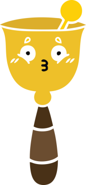 Bir insan tarafından çizilmiş okul çanının düz renkli retro karikatürü