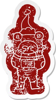 Bir insan tarafından çizilmiş Noel Baba şapkasıyla şaşırmış bir uzaylının garip çizgi film ikonu.