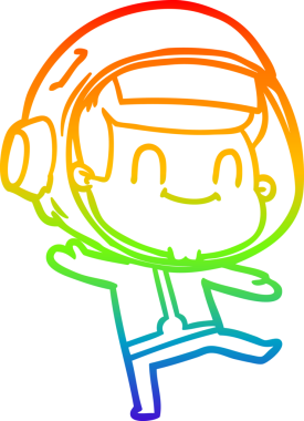 Gökkuşağı gradyan çizgisi çizimi mutlu bir astronot insan tarafından çizilmiş.