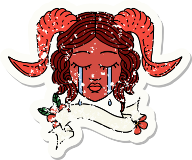 Bir insan tarafından çizilmiş parşömen pankartıyla ağlayan bir karakterin grunge çıkartması.