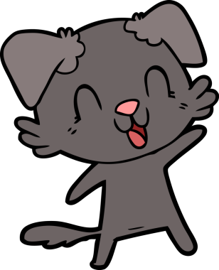 Bir insan tarafından çizilmiş gülen çizgi film köpeği.