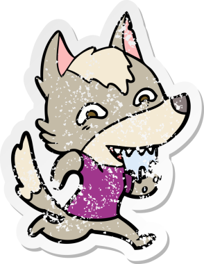 Bir insan tarafından çizilmiş aç bir kurdun sıkıntılı çıkartması.