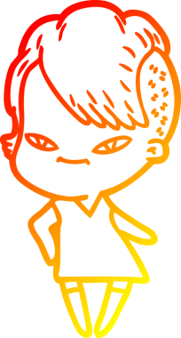 Hipster saç kesimi bir insan tarafından çizilmiş güzel bir çizgi film kızı çizimi.